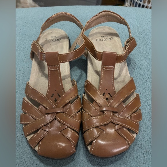 Cottagecore Earth Origins Women's Tan Memory Fit Leather Sandals - Picture 7 of 9